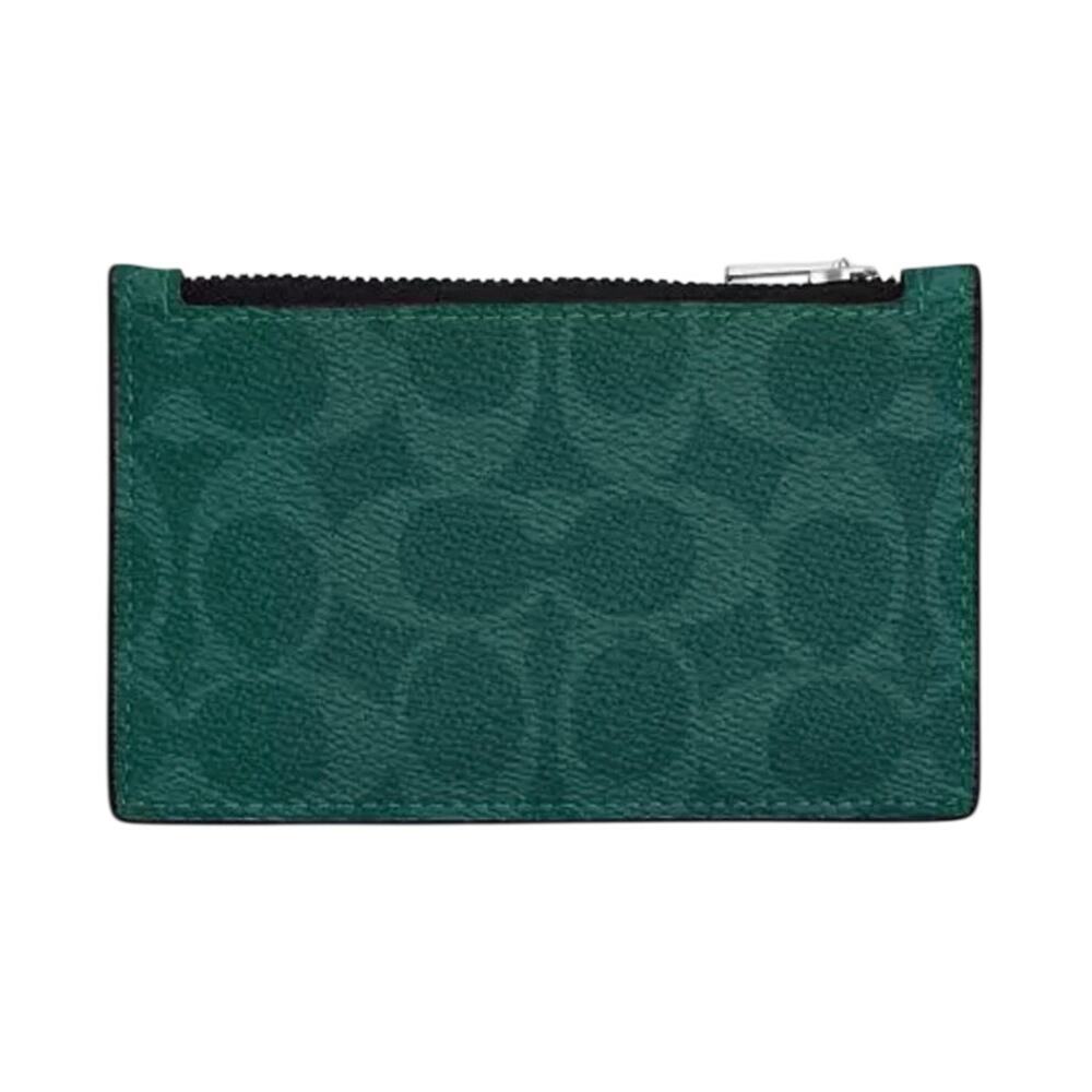 Coach Signature Zip Card Case Silver / Sea Green NWT - Picture 2 of 2